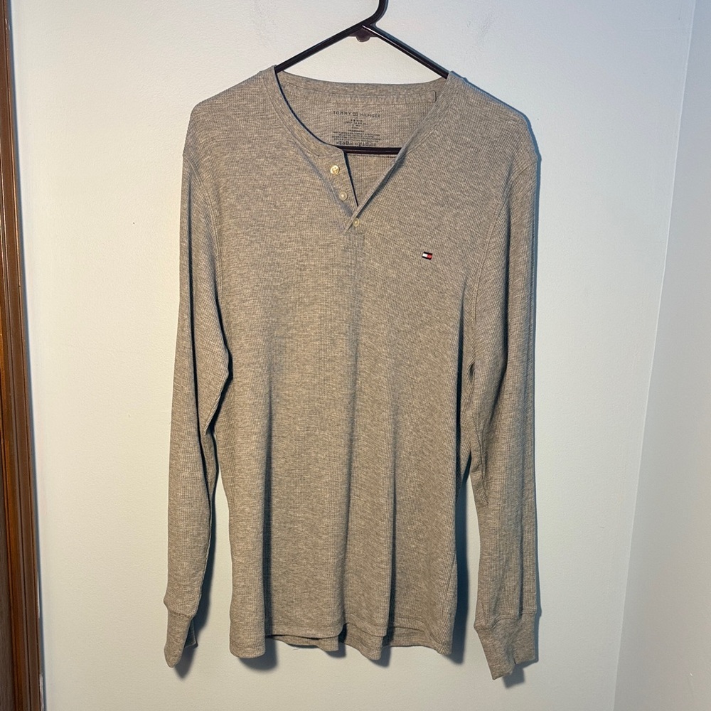 Tommy Hilfiger Gray Henley Long Sleeve Shirt